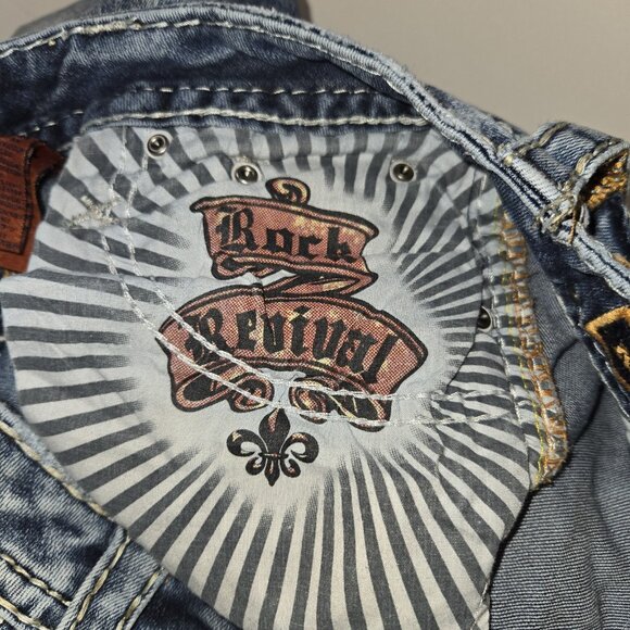 Rock Revival Klandi Straight Jeans 25 Embroidered Rhinestone Distressed Denim St - Picture 9 of 11